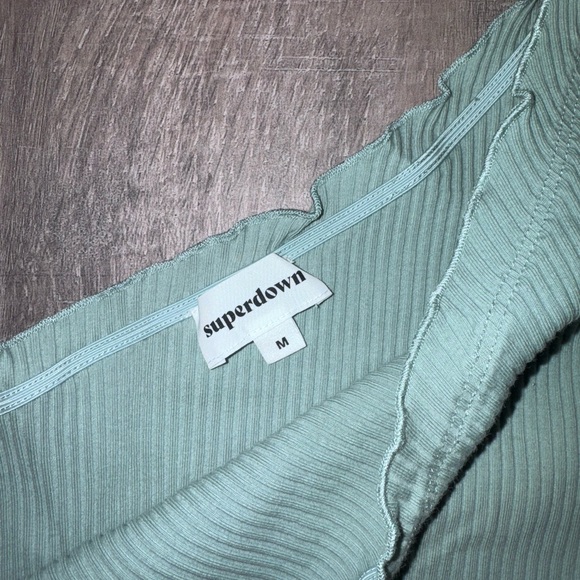 Superdown Ribbed Green Top Sage Green Medium one Shoulder Revolve - Picture 4 of 5